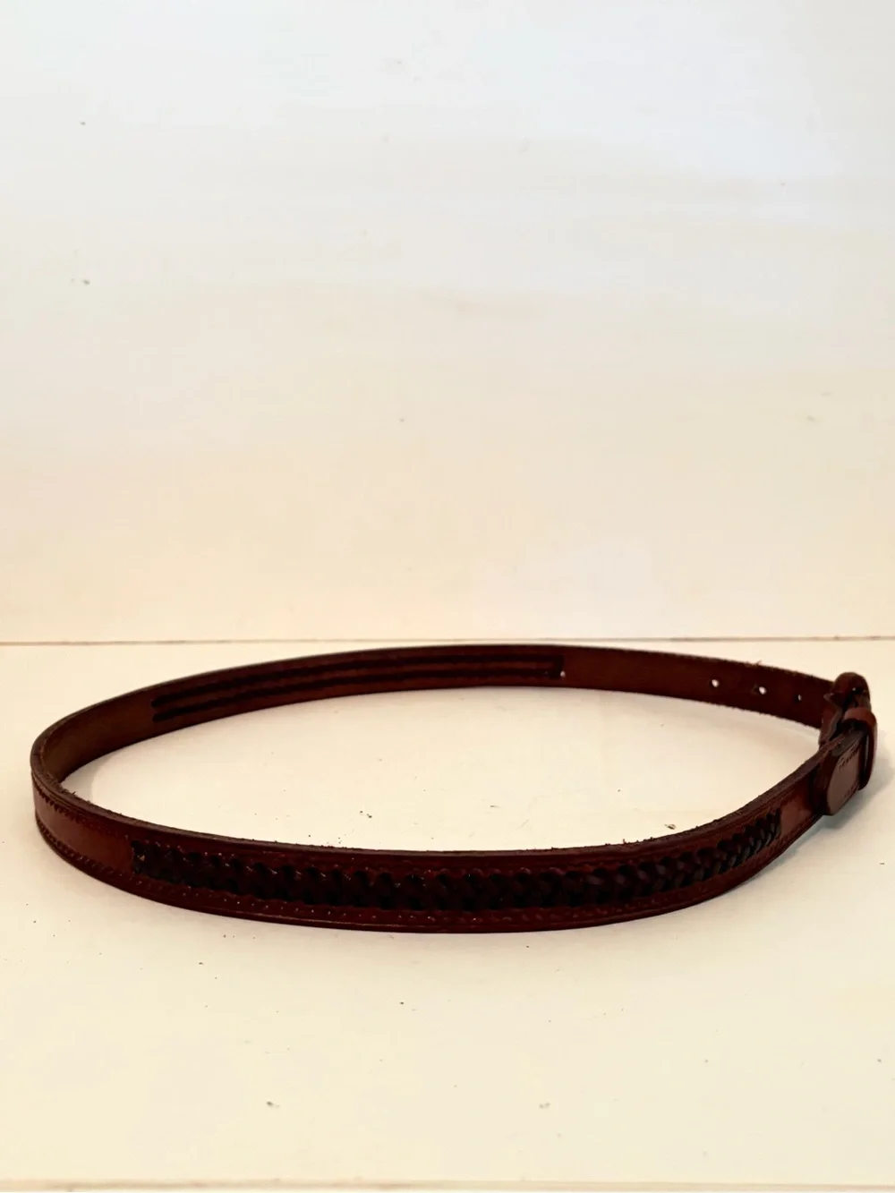 Brown Leather Braided Inset & Tooled Border Belt